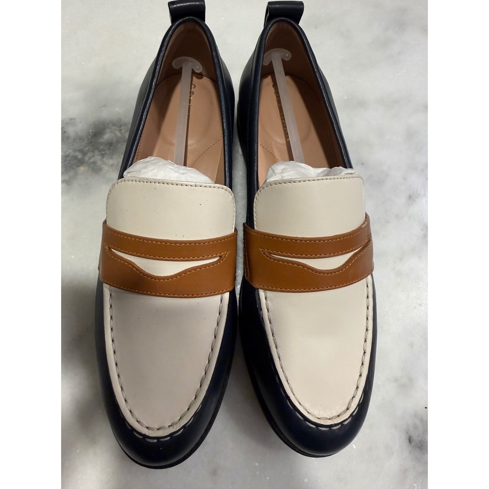 Cole Haan Stassi Penny Loafer Womens 6.5 Navy Ivory Pecan Leather W29115